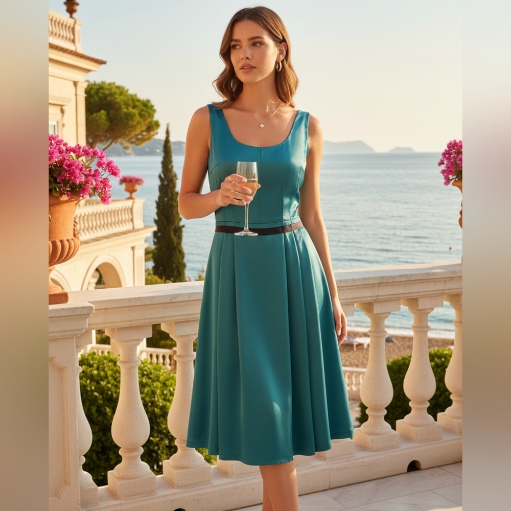 Dolce & Gabbana green SILK  pleated  y2k midi dress 42/M Euro Summer Chic